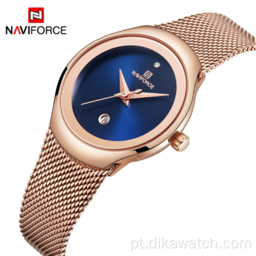 NAVIFORCE novo 5004 mesh pulseira calendário relógio à prova d &#39;água quartzo moda senhora